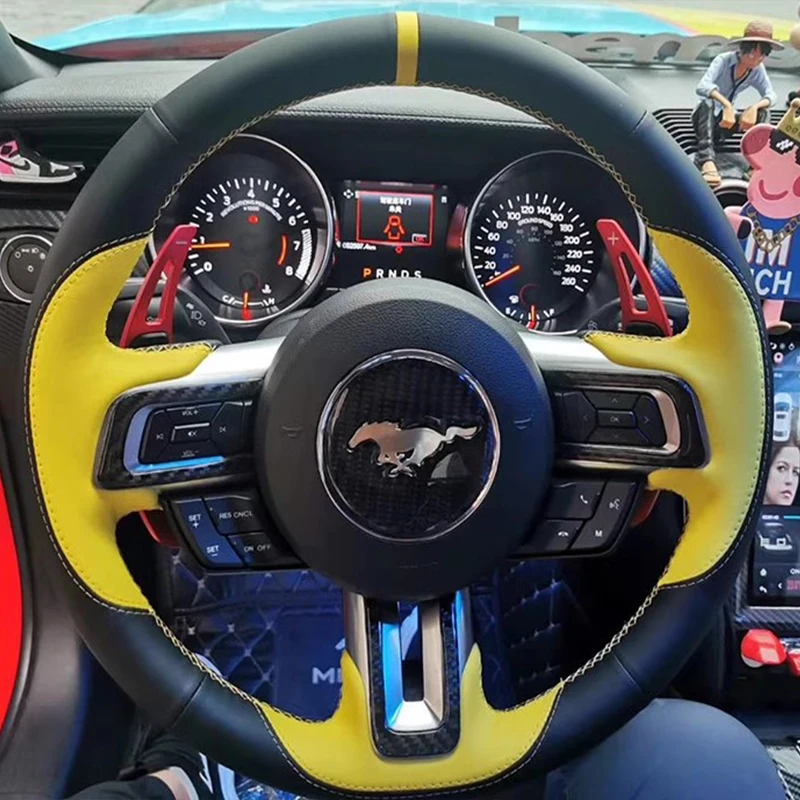 フォードマスタング-本革の車のステアリングホイールカバー