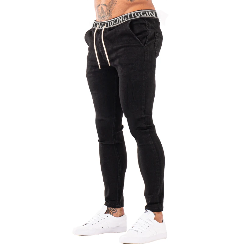 GINGTTO Skinny Jeans Men Denim Pants Black Casula Streetwear Male Clothing Slim Fit Spring-Autumn Cotton Stretchy Waist zm1005