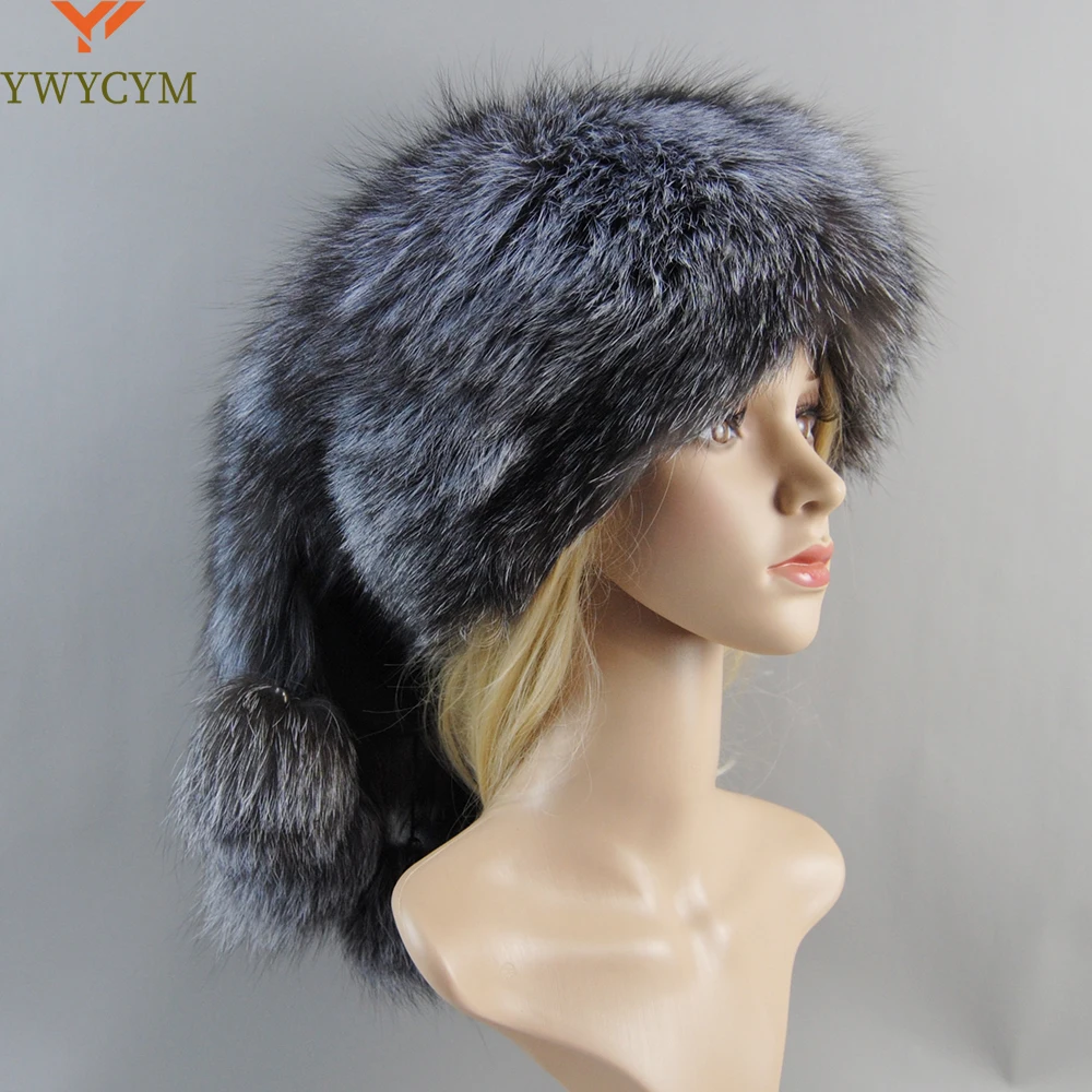 

Winter Warm Women Russian Raccoon Royal Fur Caps Fox fur Hat Dome Mongolian Hat Fur Hat Luxury Lady Natural Fox Fur Bomber Hat