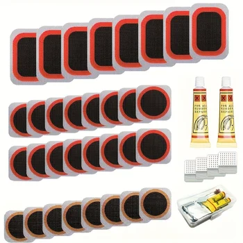 32pcs Bike Tire Repair Kit - Bycicle Inner Tube Puncture Patch Kits with Vulcanizing Patches, For Cycling Road Mountain Bicycle 1