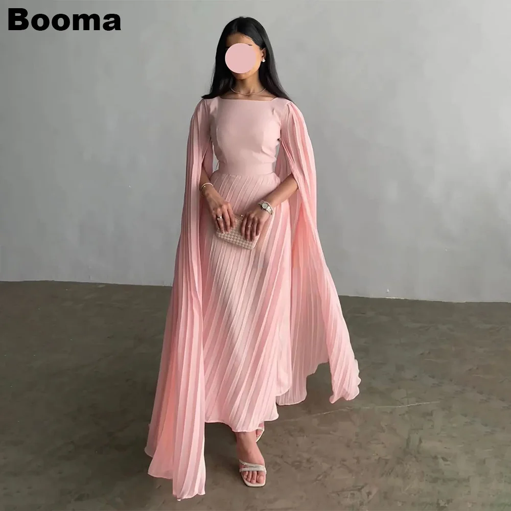 

Booma Румяно-розовые вечерние платья с накидкой и рукавами Плиссированное платье для выпускного вечера для женщин До щиколотки Вечерние платья Вечернее платье в Дубае
