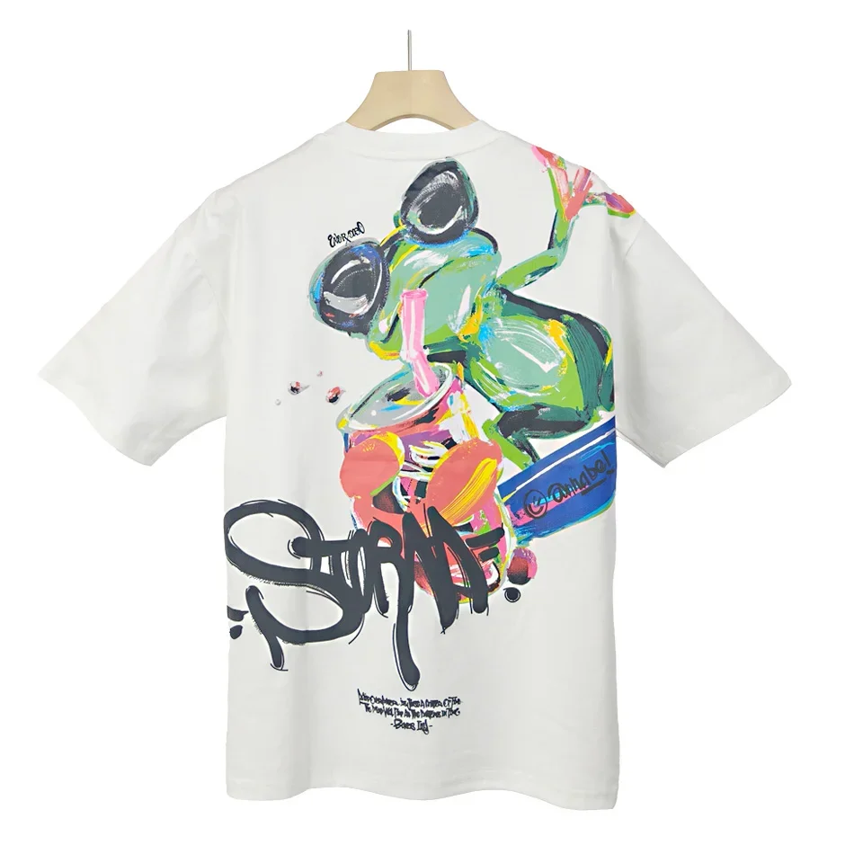 ラウンドネックレタリングペインティングキャラクターマンツーマンＴシャツ綿マンツーマンＴシャツコットンマンツーマンＴシャツ