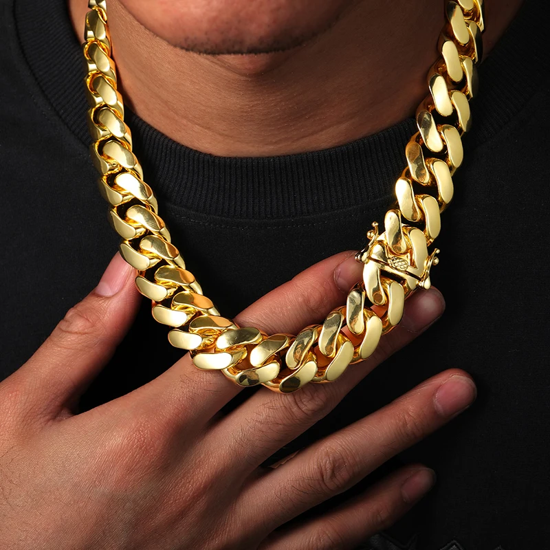 20mm Heavy Solid 18K Gold Plated Miami Cuban Link Chains Hip Hop - Main Image