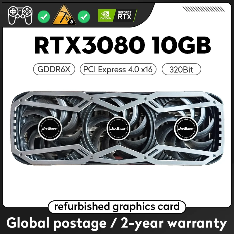 

JIESHUO GeForce RTX3080 10G игровая видеокарта GDDR6X 320 бит 8Pin + 8Pin HDMI * 1 DP * 3 видеокарта RTX 3080 10 ГБ для настольного ПК