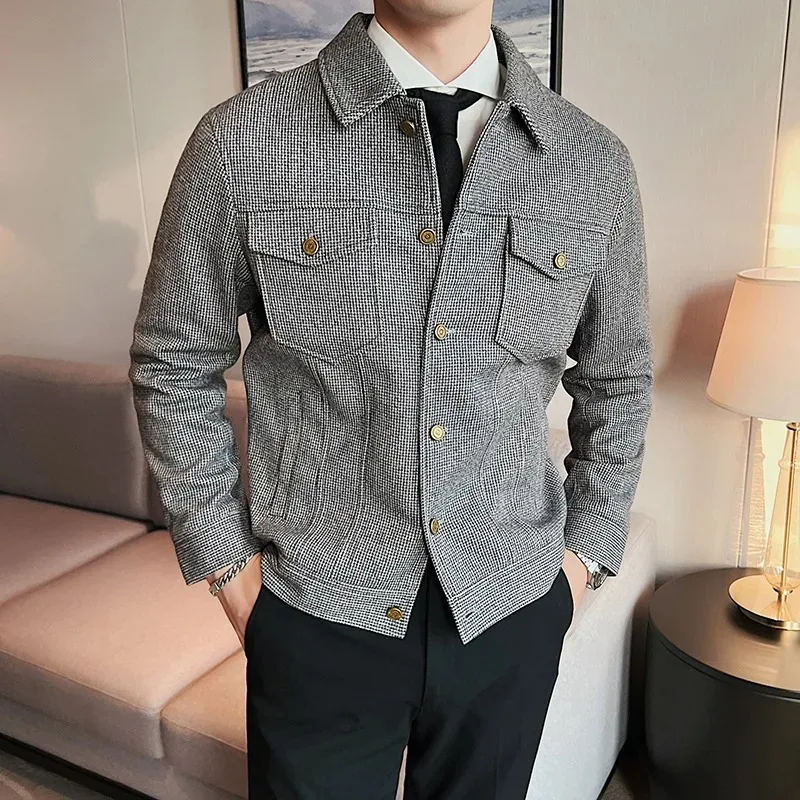 Men Autumn Winter Men's Woolen Coat Fashion Short Slim Jackets Men Casual Business Social Trench Coat Streetwears