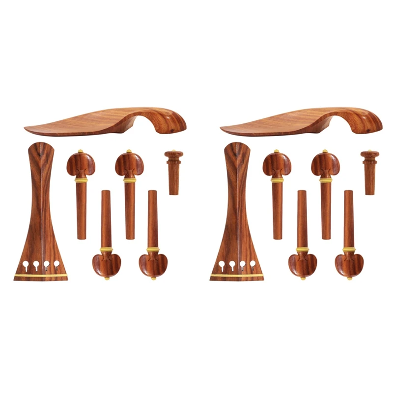 2 Set 4/4 Violin Kit Full Size Violin Accessories Rosewood Violin Peg Tailpiece Chin Rest End Pin (4/4)
