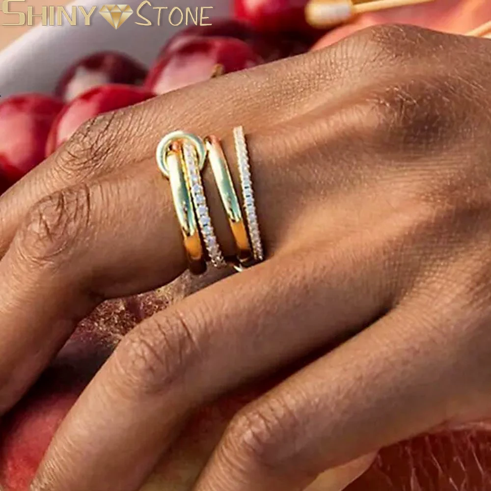 2025 New 3 Colors 4 Links Stacked Rings High Quality Micro Pave Cubic Zircon Mix Color Multi Pieces Stack Full Finger Jewelry 6