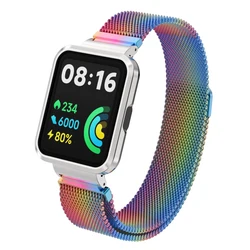 Milanese Strap with Metal Frame Protector Case for Redmi Watch 1 (Colorful)