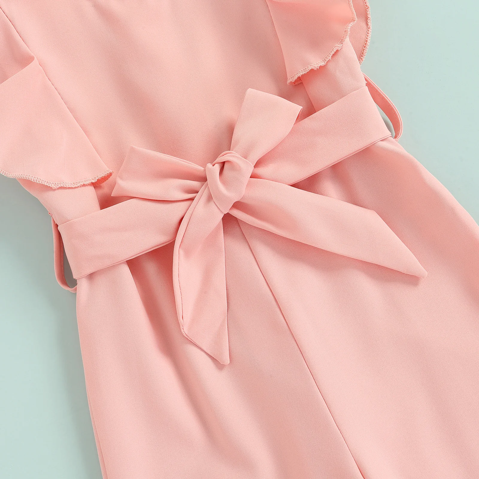 2022-02-12 Lioraitiin 1-6Years Toddler Baby Girl Summer Romper Off Shoulder Solid Pink O-Neck Jumpsuit Casual Clothing 4