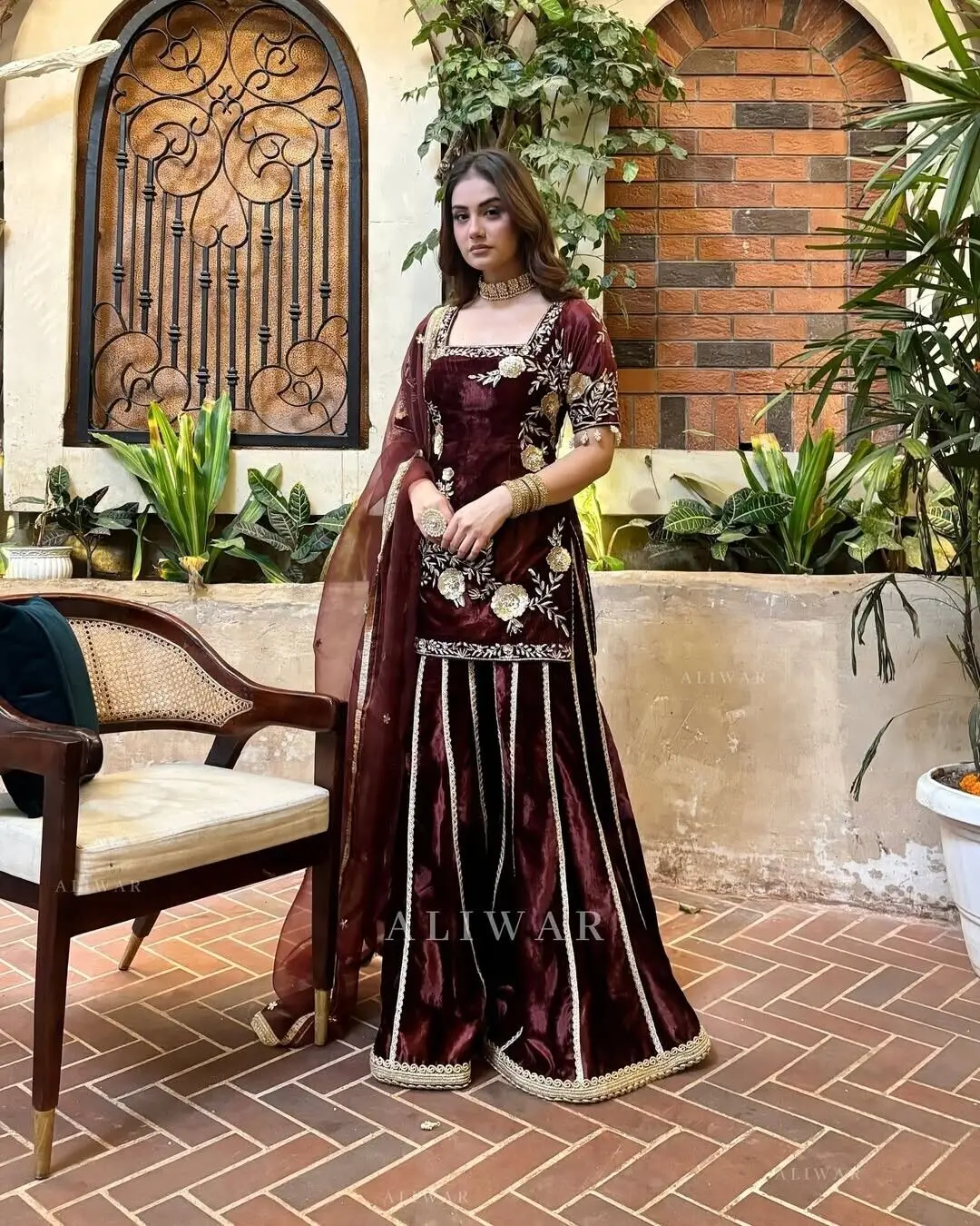 Velvet Salwar Kameez ReadyMade Pakistani Embroidery Dress Butterfly Net Dupatta