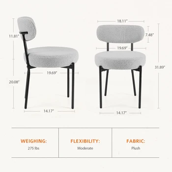 JHK Ergonomic Round Dining Chairs Set of 2 Plush Fabric Kitchen Chairs with Curved Backrest Metal Legs For Living Room 6
