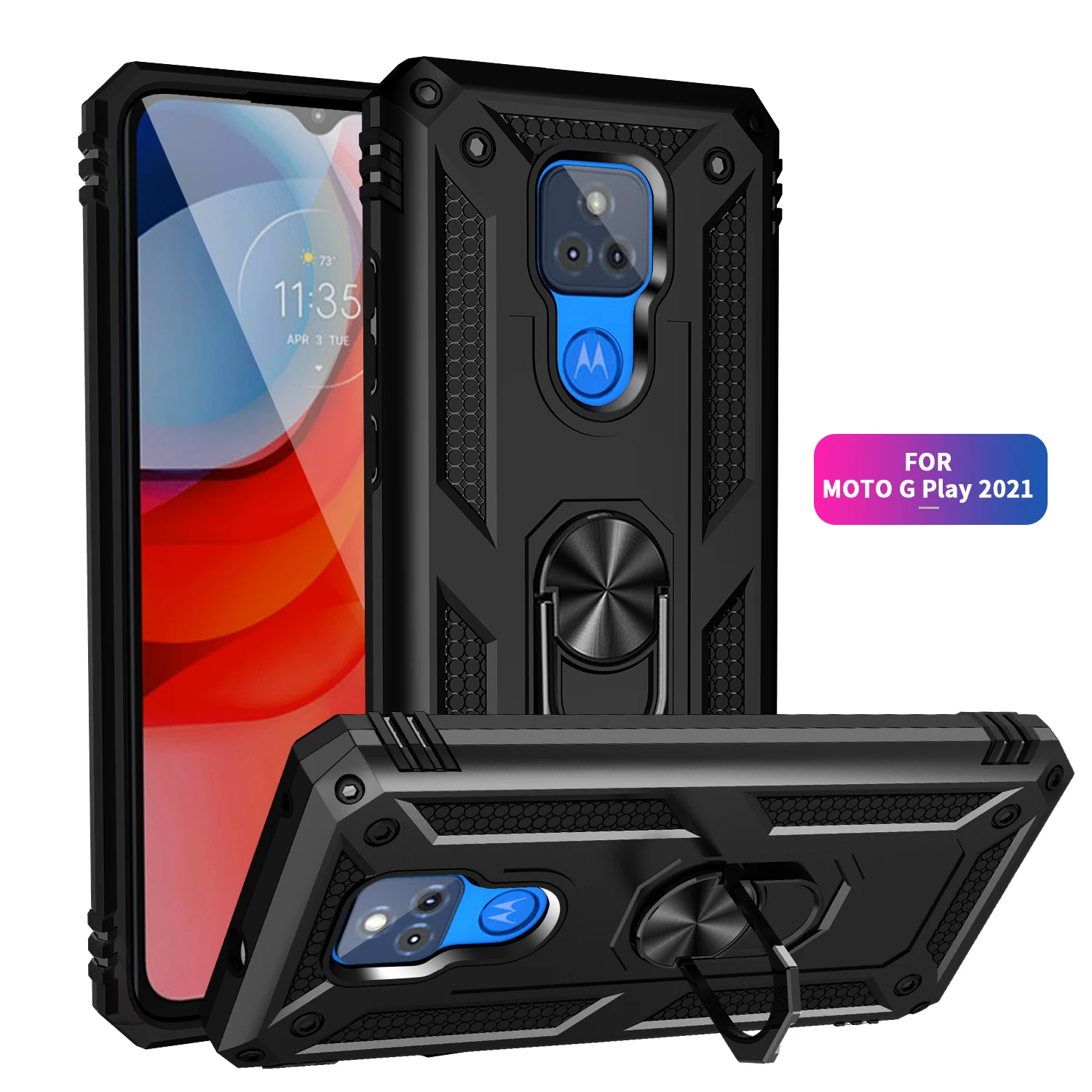 Moto G Play 케이스 용 전화 Moto G Play 2021 케이스 충격 방지 갑옷 견고한 군용 보호용 자동차 홀더 마그네틱 커버