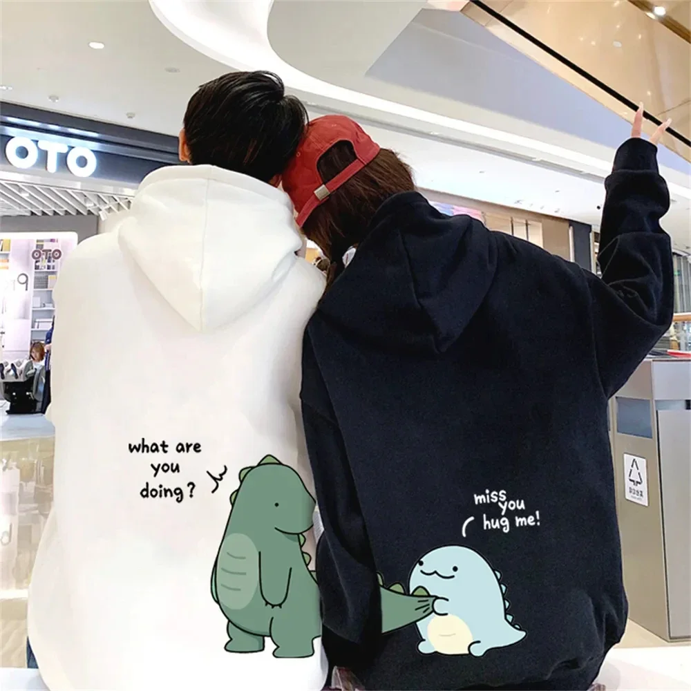 Funny dinosaur print long sleeve sweatshirts for couples y2k clothes unisex hoodie tops spring and autumn men's casual pullover