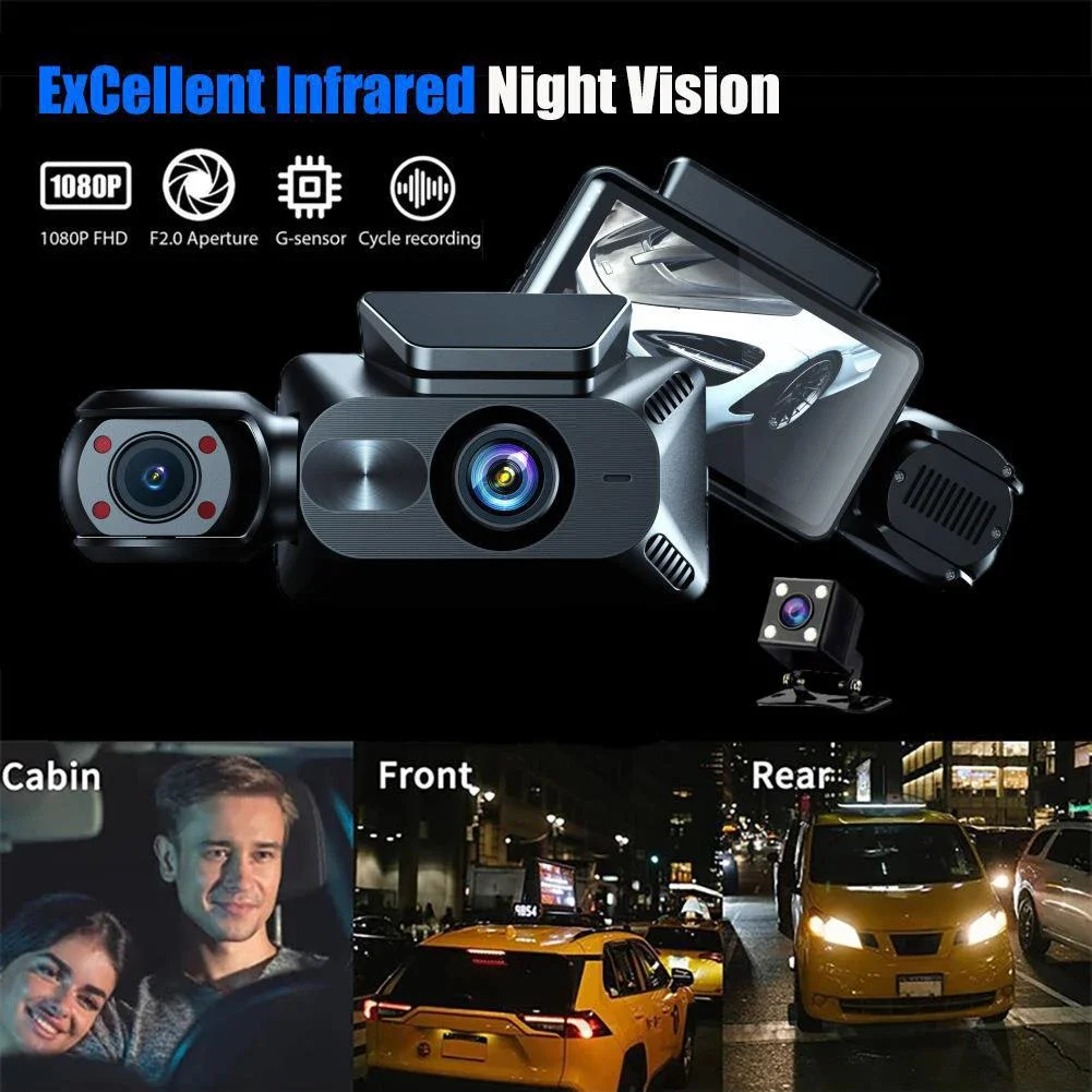 Dropship 3 Channel Dash Cam Front And Rear Inside; 1080P Dash IR Night  Vision; Loop Recording Car DVR Camera With 2 Inch IPS Screen 3 Cameras Car  Dashcam to Sell Online at