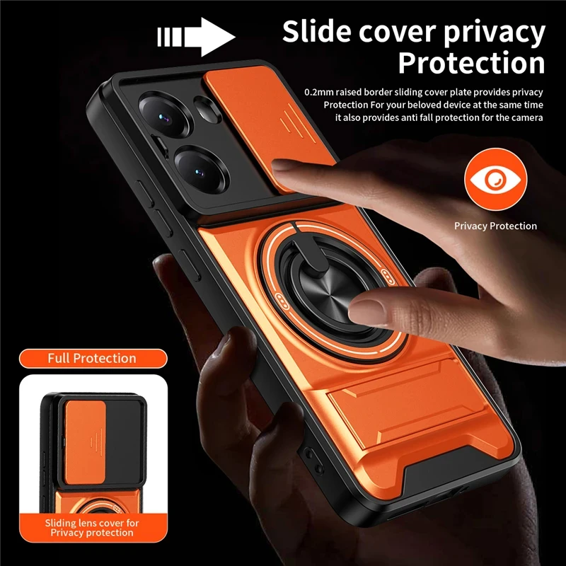 Magnetic Ring Stand Holder Phone Case with Shockproof Slide Lens Protector Cover