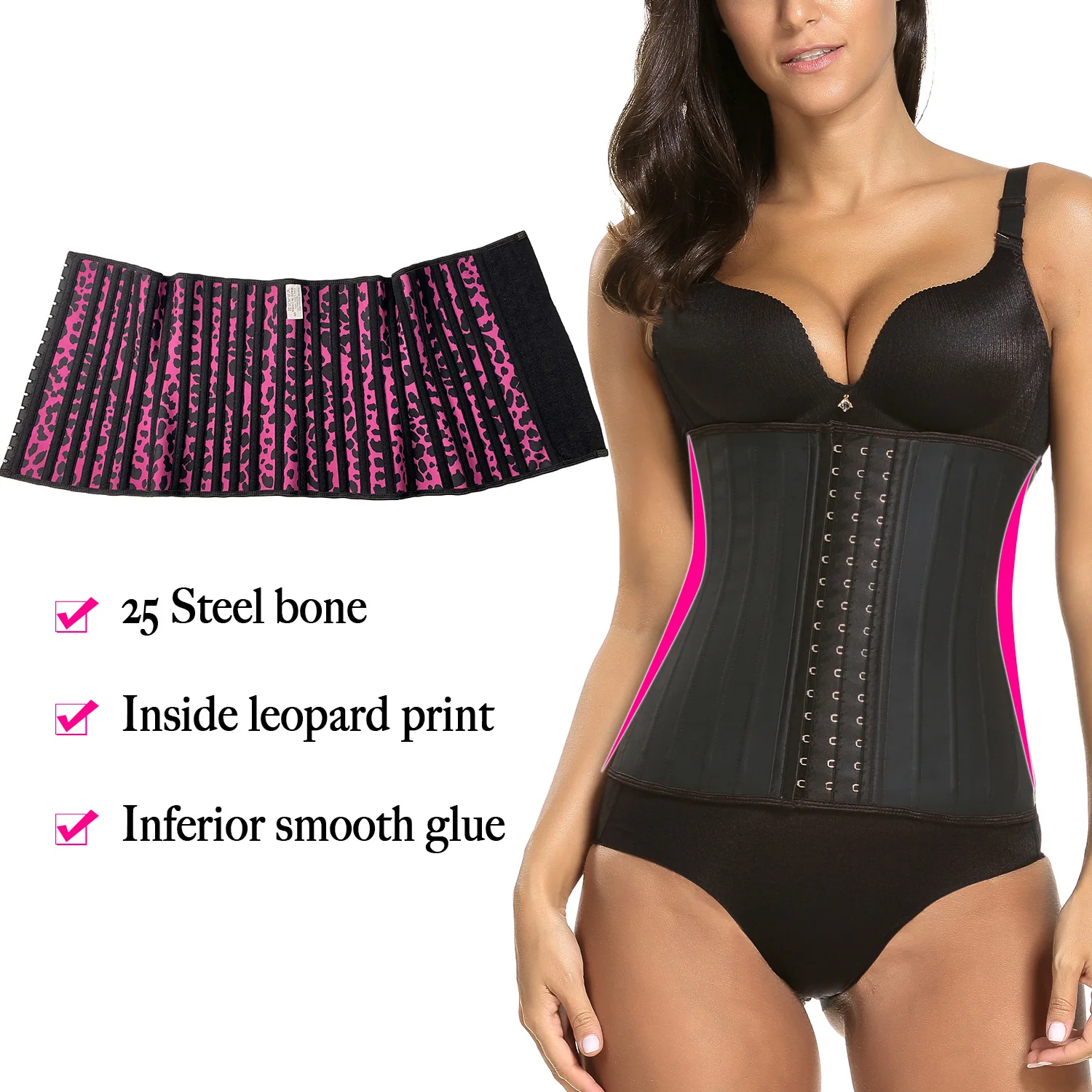 

2022 New Smooth Latex Shapewear 25 Steel Bone Corset Sport Belting Black Waist Belts for Women Waist Trainer Body Shaper