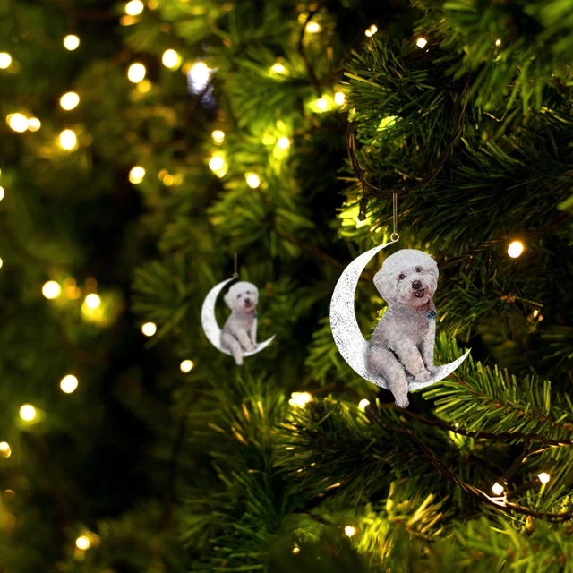 Auto Rückspiegel Hund Sitzen Auf Die Moon Nette Teddy Welpen Hängen  Dekorationen Ornament Keychain Anhänger Weihnachten Decor - AliExpress