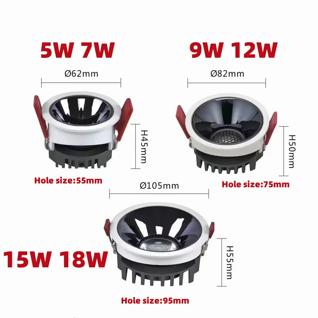 Dimmable embedded High CRI Deep Anti-glare Led Cob Downlight 5W 7W 9W 12W 15W Led Ceiling Spotlight led ceiling light ceiling light dimmable spotlights led light source