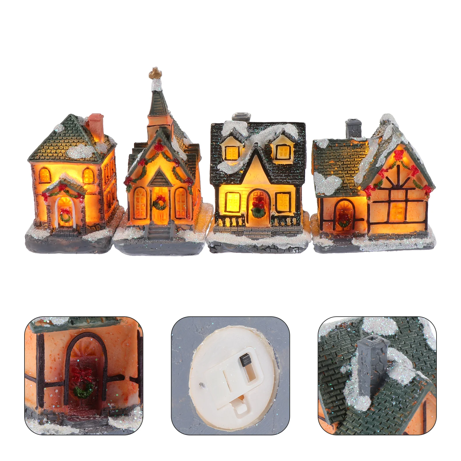

4pcs Mini Christmas House Shaped Decor Desktop Ornaments Chic Festival Gift