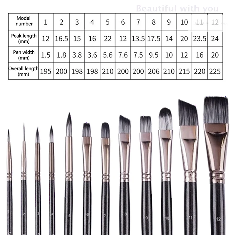 12Pcs Wooden Poles Nylon Hair Face Painting Body Painting Brushes Oil Painting Acrylic Watercolor Painting Pen Set
