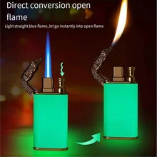 

Creative Luminous Crocodile Dolphin Double Fire Straight Into Open Flame Lighter Metal Butane Cigar Smoking Set Lighter
