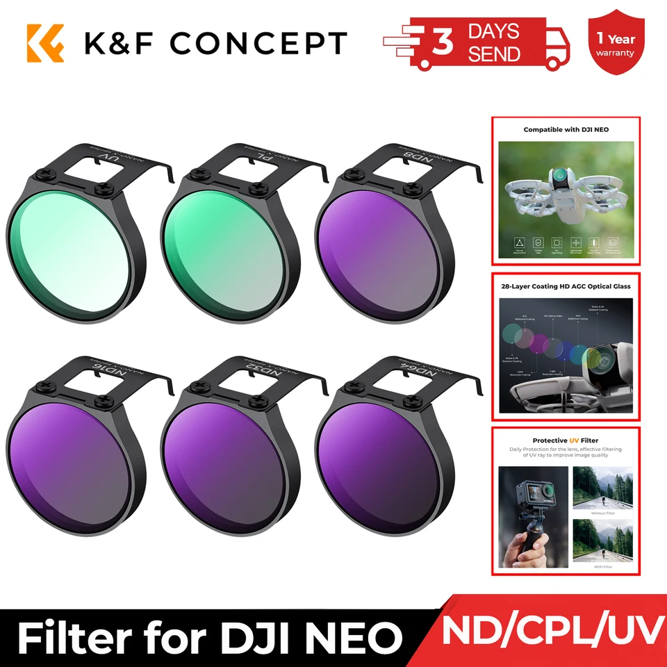 Kit Filtres DJI Mini 5 Pro – 6 Filtres HD (CPL, ND8 à ND128) – Anti-reflets, Étanche – Inclus Chiffon – Par K&F CONCEPT