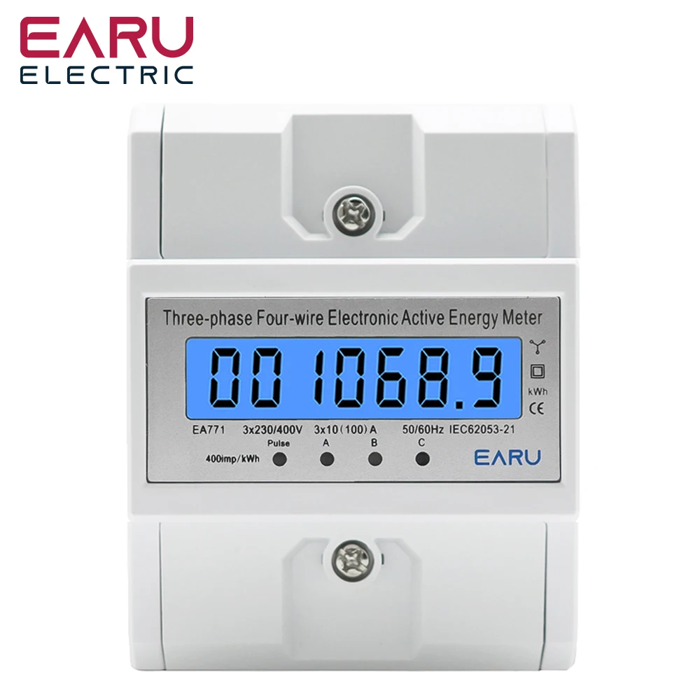 

Din Rail 380V 3 Phase 4 Wire Energy Meter Power Consumption Monitor kWh Meter Wattmeter Bivolt 100A AC 50Hz 60Hz LCD Backlight