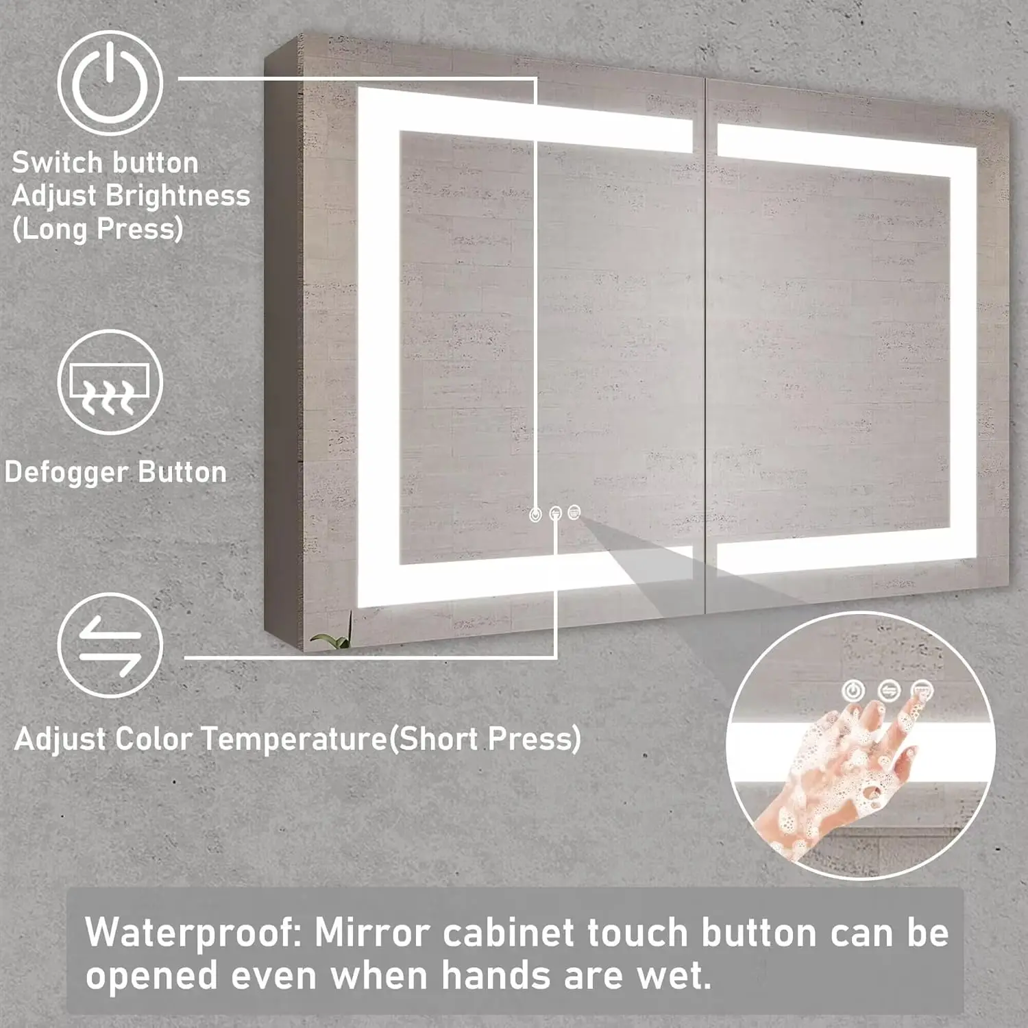 36 x 24 inch Bathroom Medicine Cabinet with LED Vanity Mirror,Wall Mounted Mirror with Storage Anti-Fog Double Door Lighted Bath