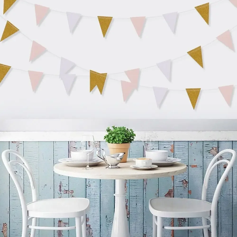 10 Fuß rosa Weißgold Papier Dreieck Girlande Flagge Wimpel Banner für Hochzeit Braut Dusche Geburtstag Party Home Dekoration – Detail 6