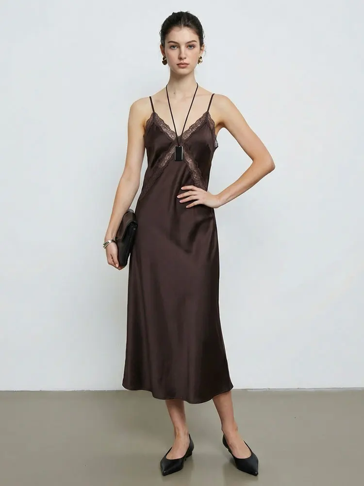 HH Women Elegant Fashion Spaghetti Strap Lace Dress Sexy Backless Sleeveless V Neck Long Dresses Club Party Lady Evening Dress