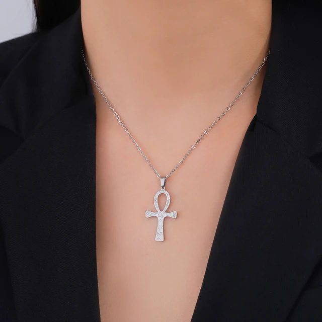 Collar Con Colgante Llave Ankh, Cruz Egipcia De Acero, Joyería Antiguo