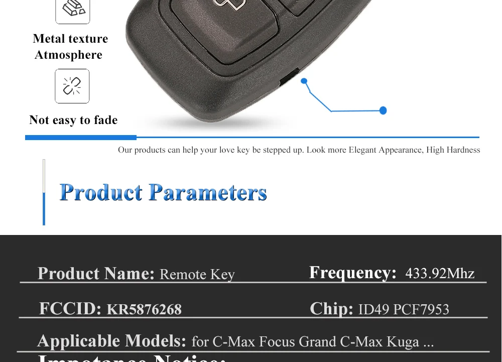 Keyforkess Full Smart 3 pulsanti telecomando portachiavi 433MHz Chip di ID49-pcf7953 per Ford Grand c-max Focus Kuga Fiesta 2016 KR5876268 - S4fa86eea839c44528964ee65cca89844F