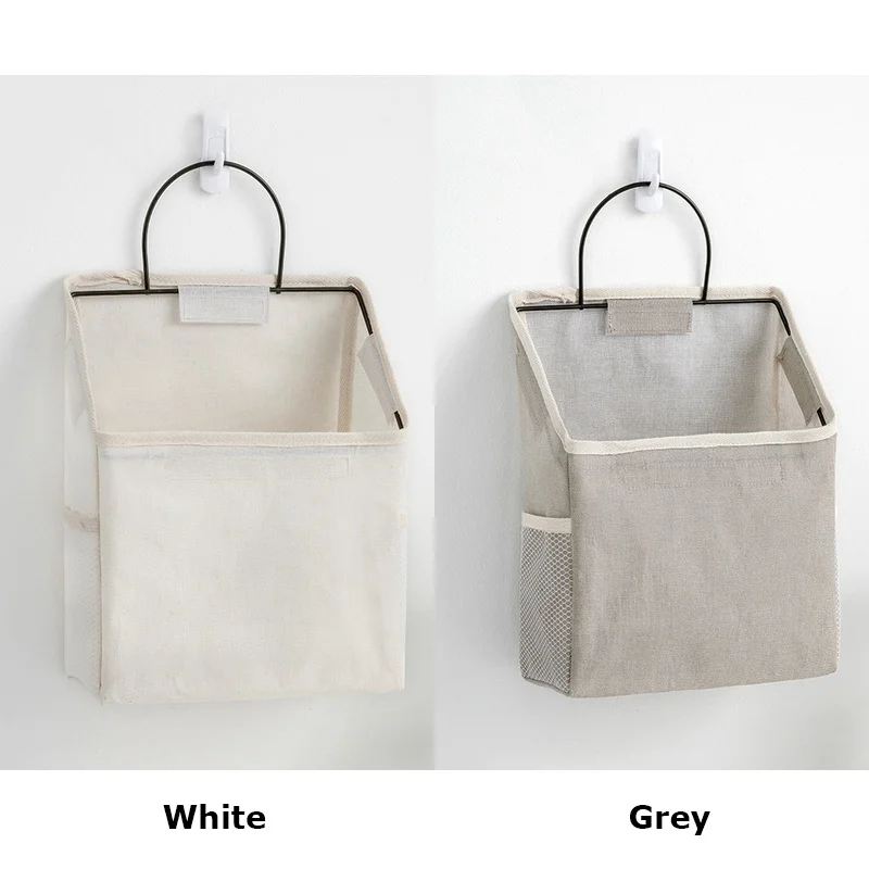 1Pcs Wall Mounted Storage Bag Fabric Hanging Basket Bedroom Organizer Bag Book Magazines Phone Holder Hook 3