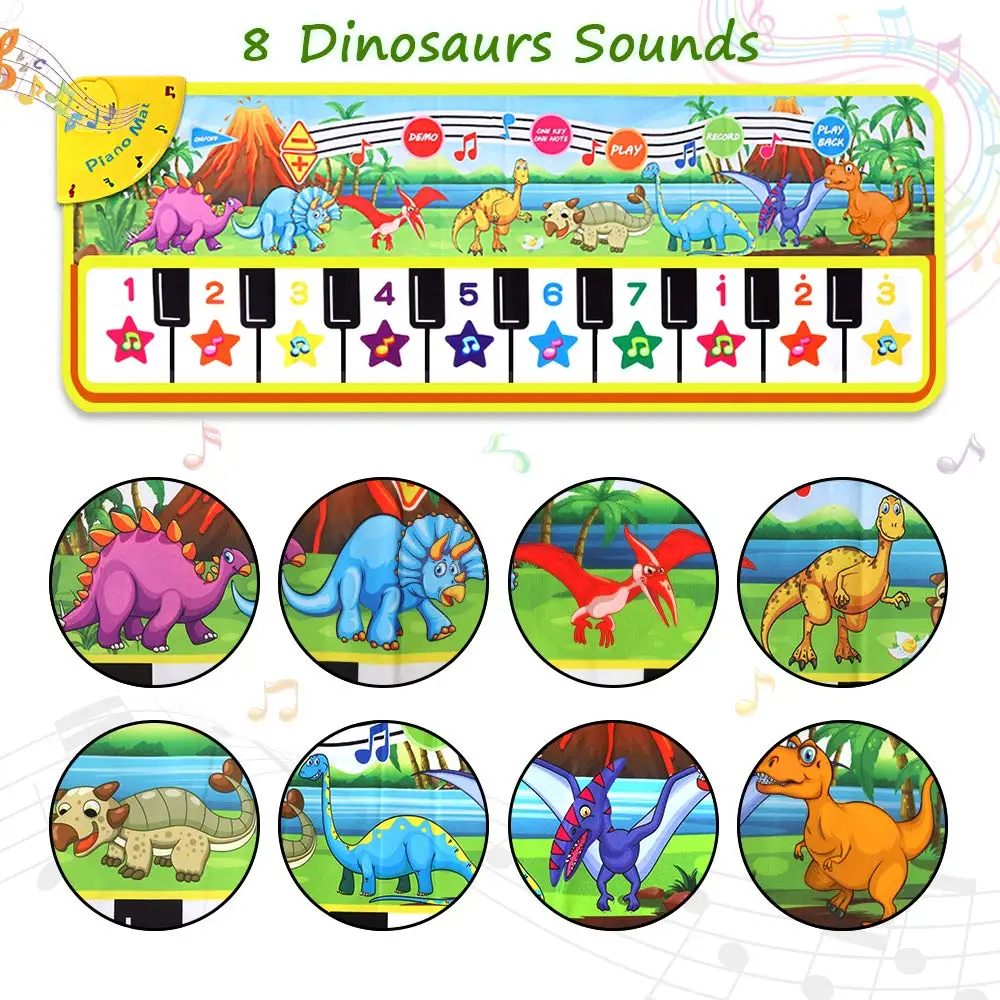 110x36cm Musical Piano Mat for Kids Toddlers Keyboard with 8 Dinosaur Sounds Baby Mat Musical Carpet Educational Toys for Kids 2