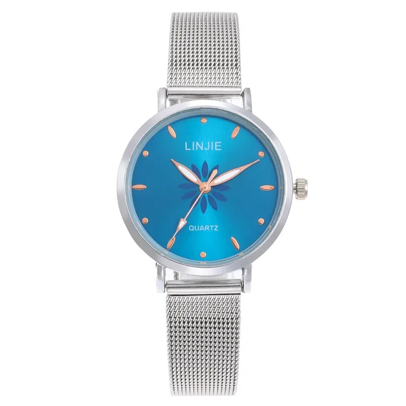 

Women's Wristwatches Luxury Silver Popular Pink Dial Flowers Metal Ladies Bracelet Quartz Clock Fashion Womens Watches