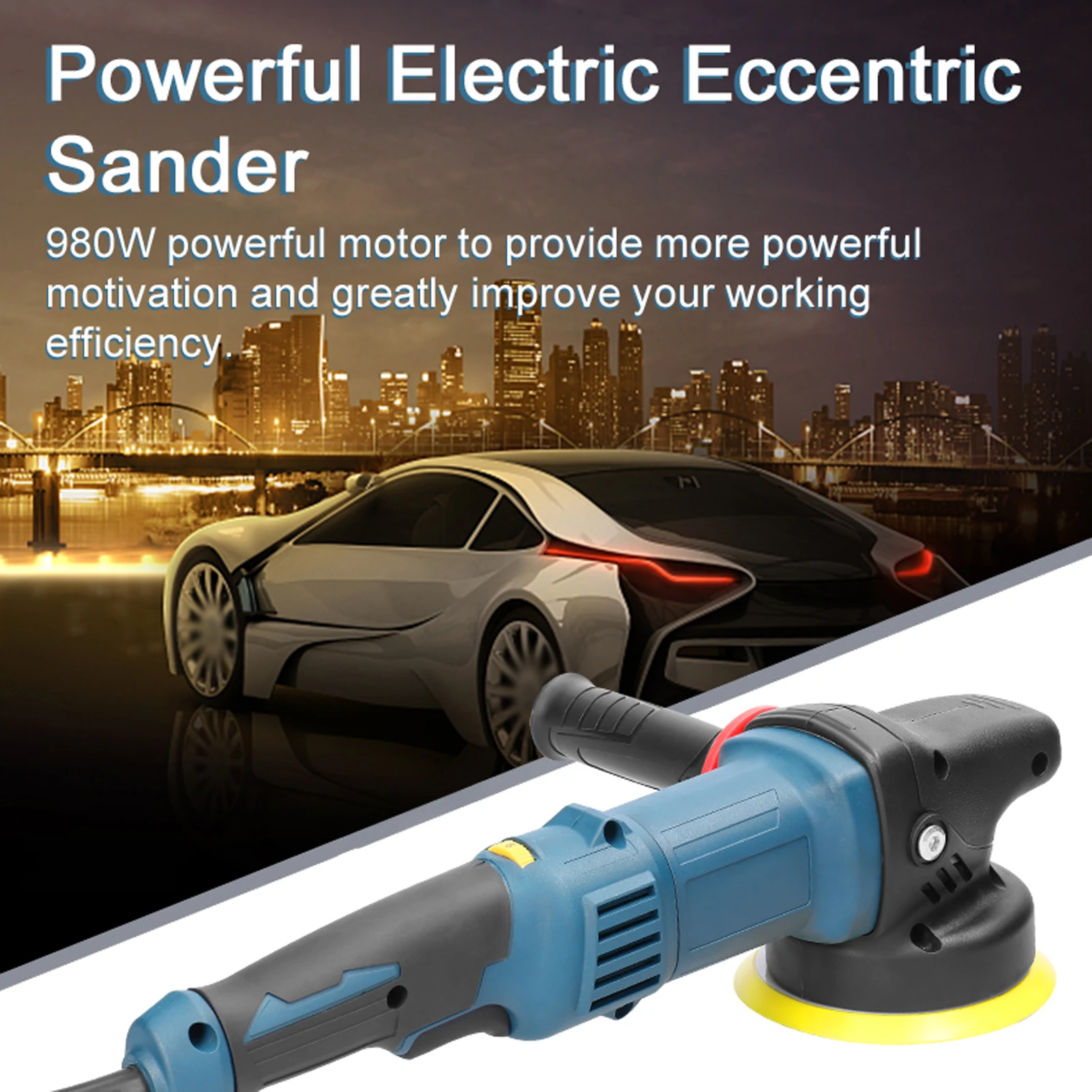 980W/1200W Electric Eccentric Sander 5 Inch Polishing Machine 125mm Disc Home Wood Processing Furniture Automotive Polisher