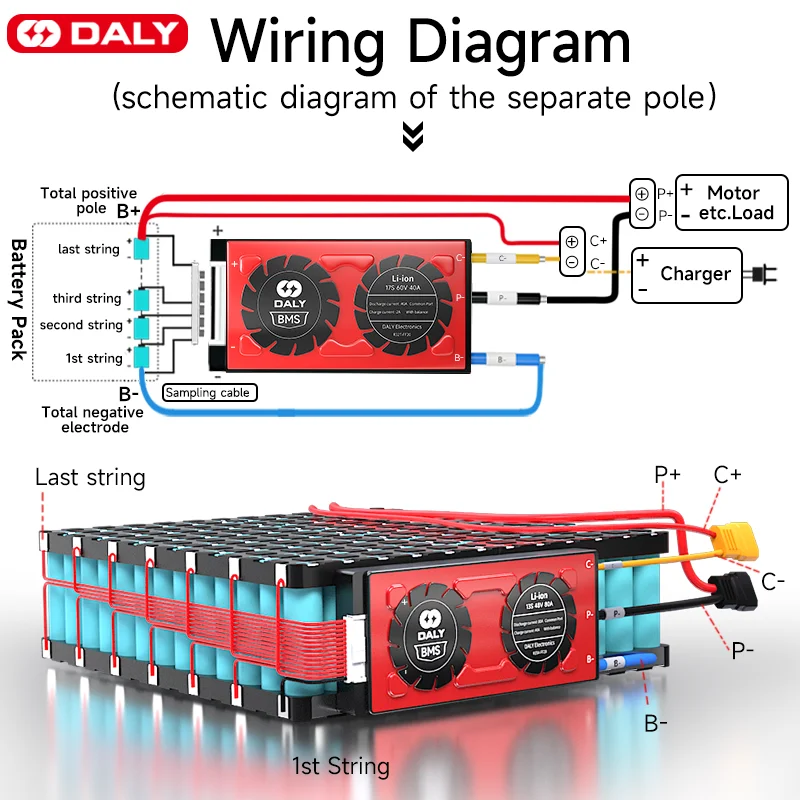 Фото Балансировочная плата Daly Bms Li-Ion LiFePO4 BMS 3S 4S 5S 6S 7S 10S 12S 13S 14S 15S 16S 20S 24S 12V 24v 40A 36v 48v 60v аккумулятор 18650 №3