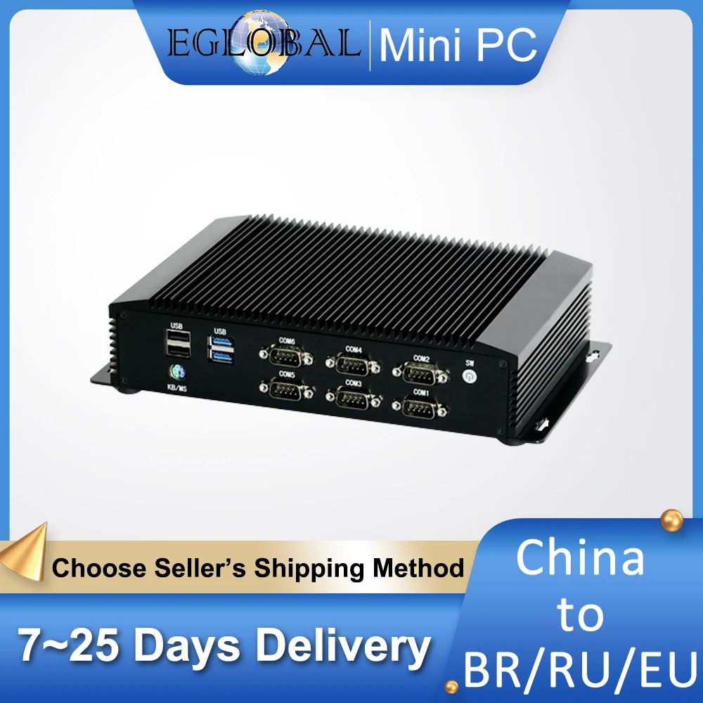 Eglobal Industriale Fanless Mini Pc Core I7-8550U I5-8250U I3-6006U Ddr4 Robusto Computer Lan 2 6 * Com 8 * Usb Gpio Hd Vga 3G/4G