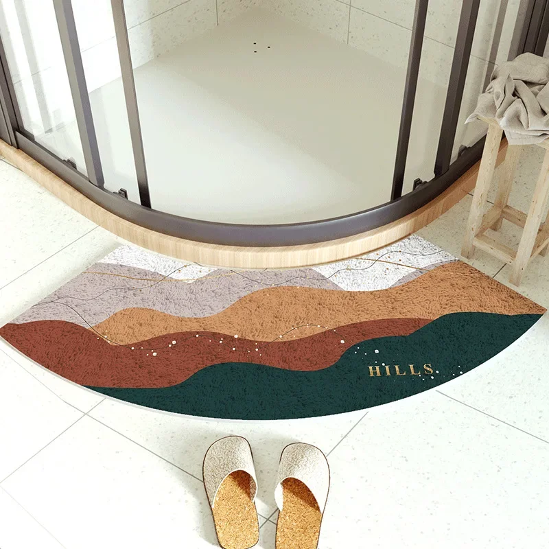 

Circular Bathroom Anti-skid Mat Shower Room Entrance Absorbent Carpet Bathroom Curved Fan Shaped Foot Mat Bathroom Floor Mat