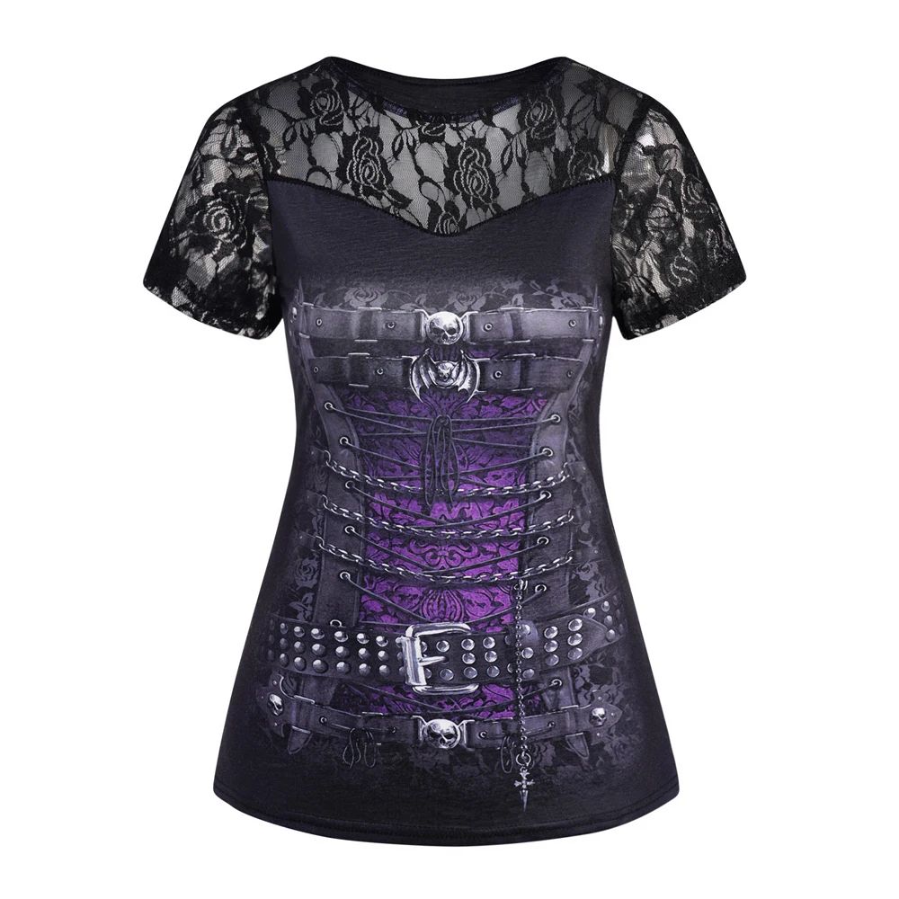 MOKEWEN Men’s Punk See Through Short Sleeve Shirt – Goth Rock Style Mesh Top