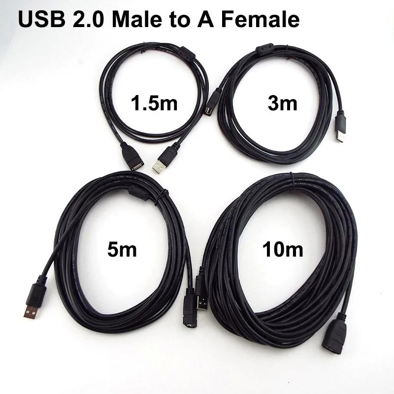 1.5/3/5m 검정색 USB 2.0 남성-유형 A 여성 확장 확장기 커넥터 전원 데이터 전송 M/F 어댑터 케이블 와이어 리드