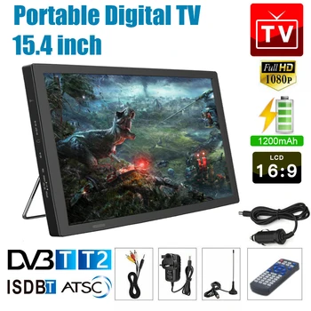 Mini lettore TV per auto portatile da 15,4 pollici Lettore televisivo HD HDMI 1080P DVB-T/T2 ISDB-T TV per auto analogica digitale Supporta scheda TF USB 1