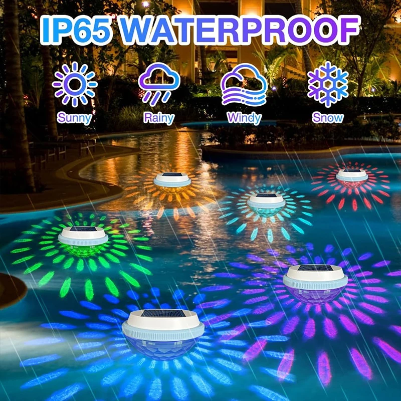 Illuminazione per piscina galleggiante solare da 1-2 pacchi, luci per laghetto impermeabili che cambiano colore RGB per la decorazione di piscine, strade da giardino - immagine 5