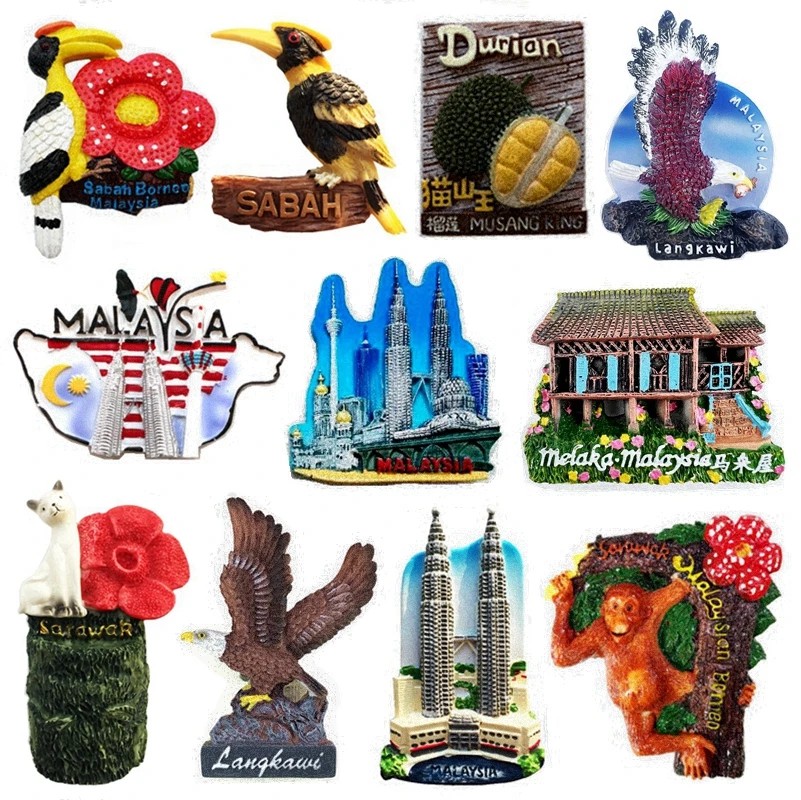 

Malaysia Twin Towers Sabah Monkey Penang Flower Fruit 3D Fridge Magnet Tourist Souvenirs Refrigerator Magnetic Sticker Gift