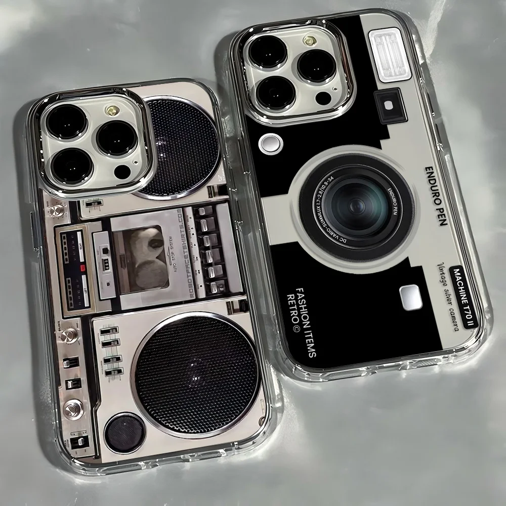 Vintage-Inspired Transparent Soft Phone Case with Retro Recording Device Design