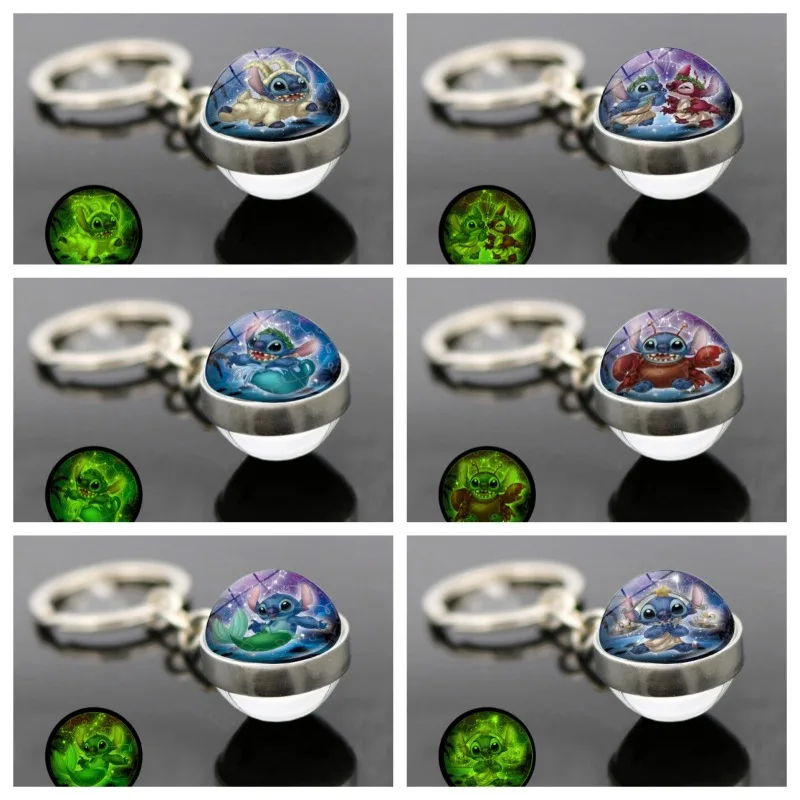

Disney Lilo&Stitch Cartoon Stitch Night Glow Twelve Zodiac Constellation Keychain Luminous Double-sided Glass Ball Keychain