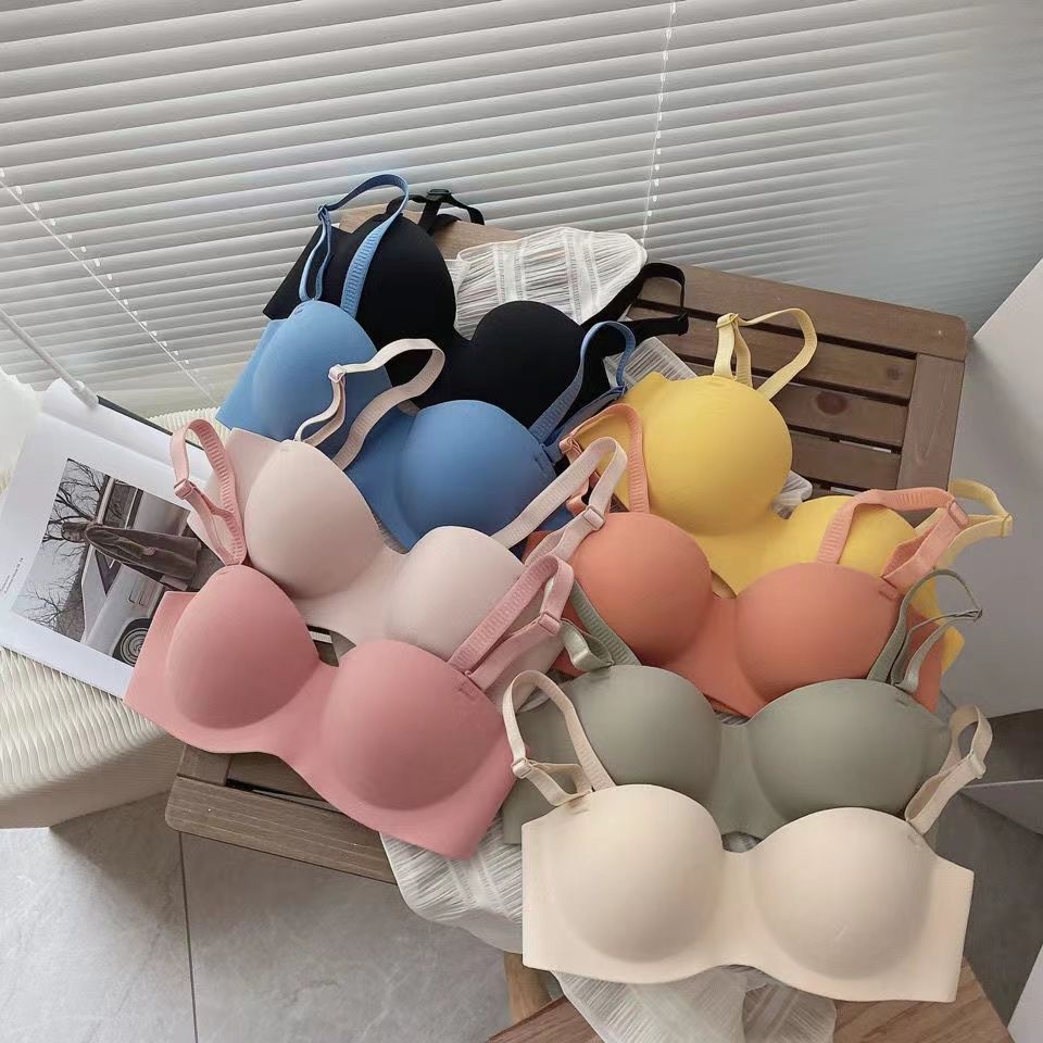 Bra For Women Sexy Seamless Bralettle Gather Push Up Lingerie Wireless One Piece AB Cup Underwear Adjust Straps Candy Color Bras