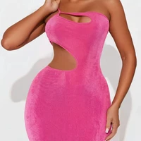 European and American style 2026 summer women's fashion slanted shoulder sexy hollow slim fit mid length dress for women