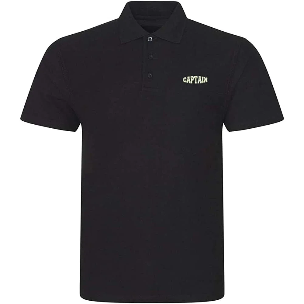 Lyprerazy Men's Polo Shirt Captain Embroidered Short Sleeve Polo-Shirt Embroidery Casual Golf Shirt