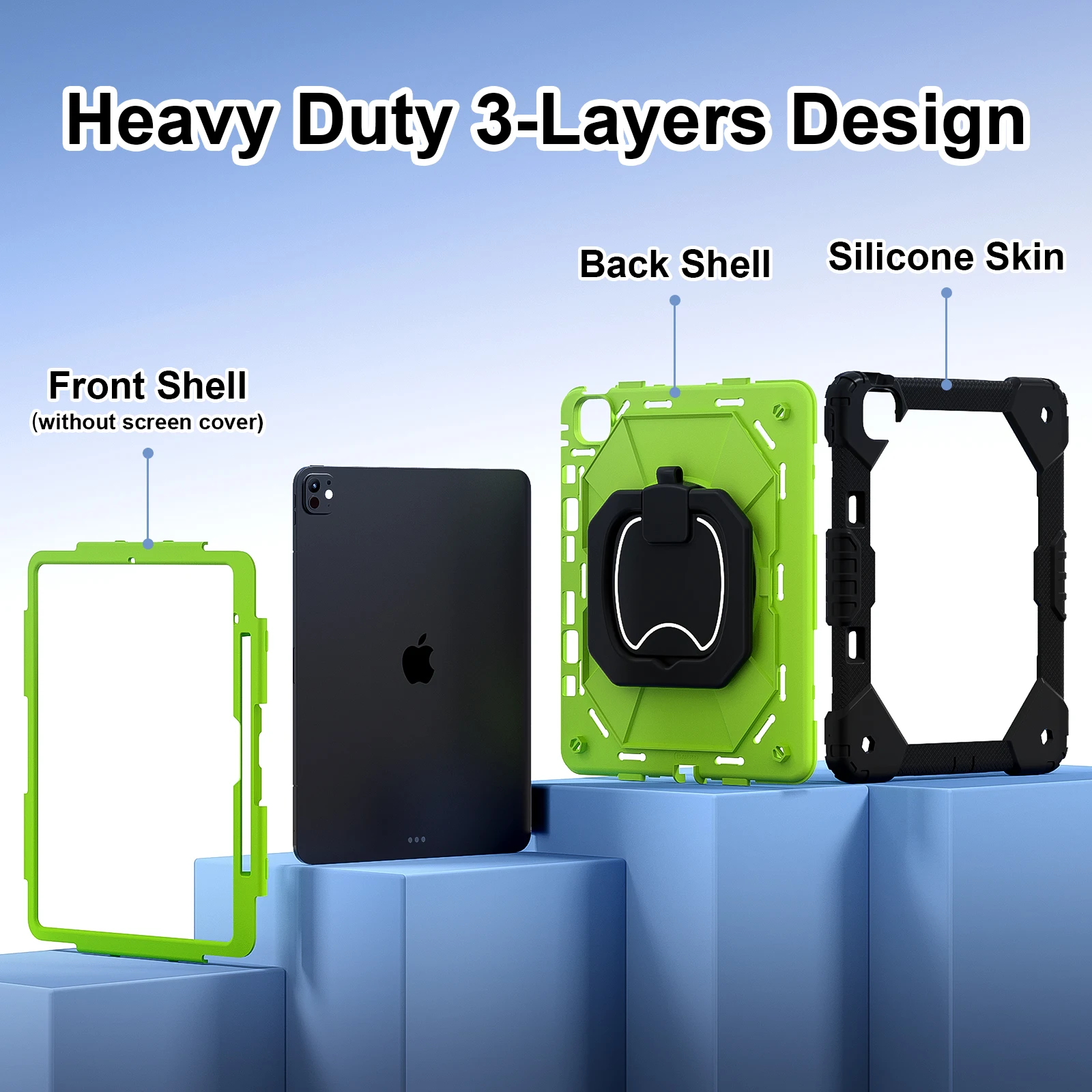 Rugged Armor Case For Ipad Pro With Rotating Stand Silicone Pc Cover_voghion.com